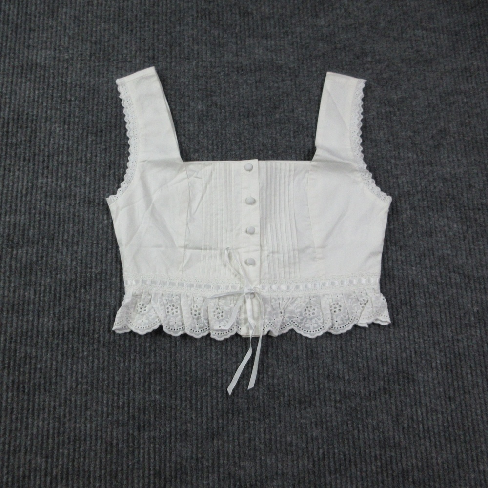 SERPENTI Blouse Womens S White Cropped Square Neck Cotton Spandex Straps NWT